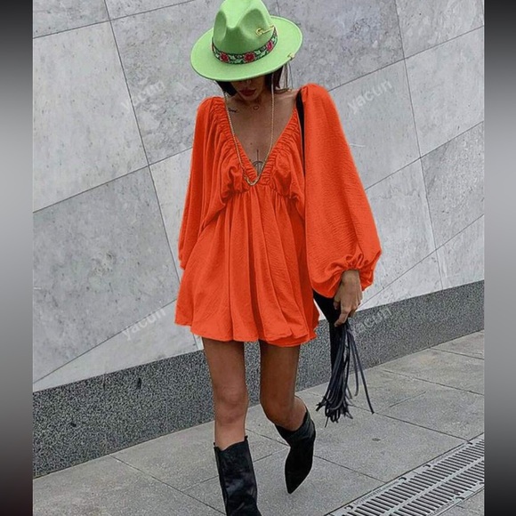 V-Neck Casual Long Sleeve Dress - Picture 3 of 3